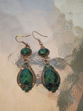 [2 For 1]Green Teardrop Dangle Earrings
